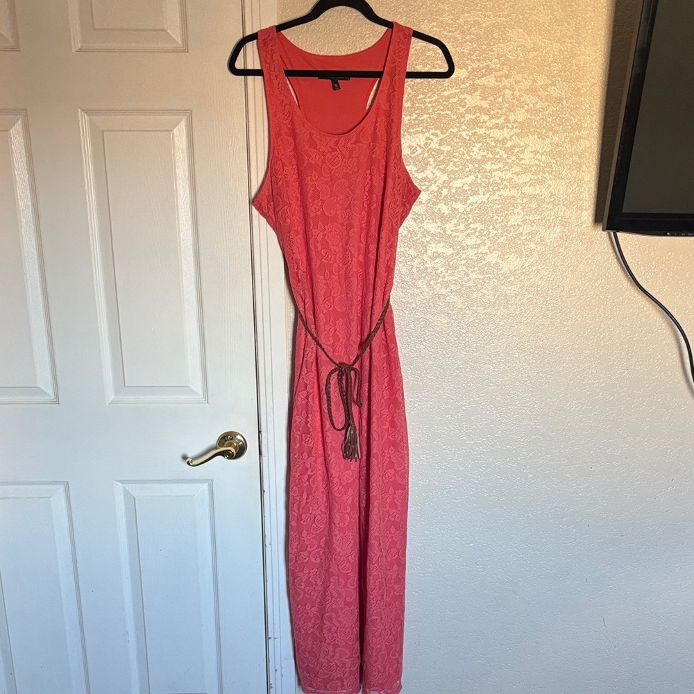 Elegant coral pink lace Sleeveless Dress